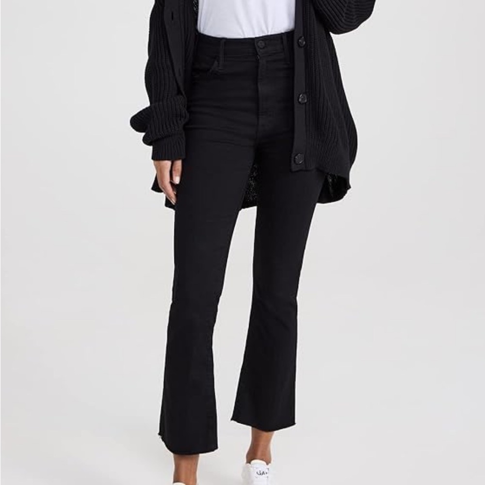 Never Worn Mother The Hustler Black Flare Jeans with fray hem